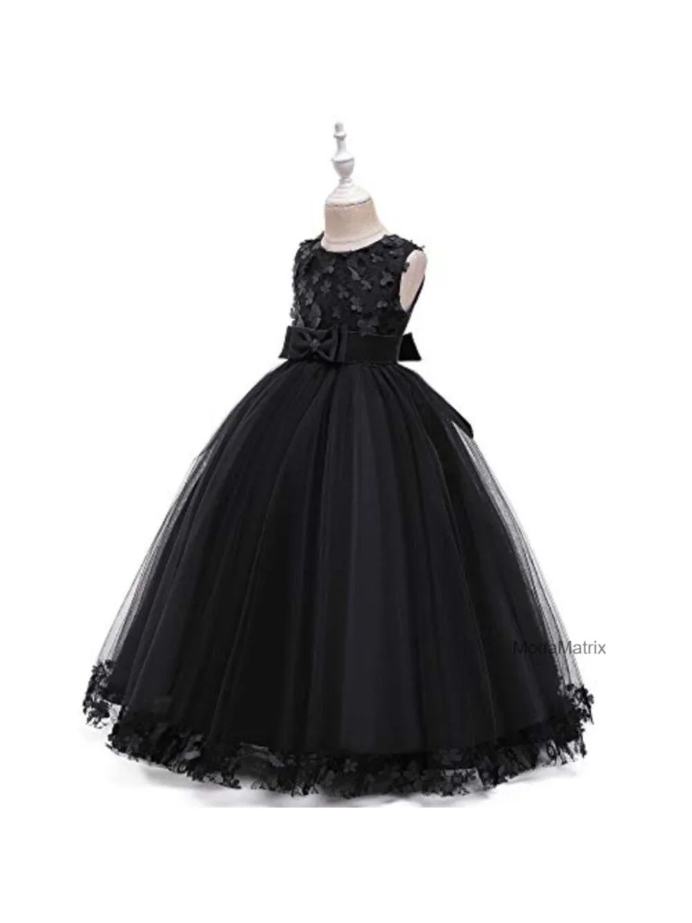 Girls Lace Applique Flower Girl Dress Tulle Formal Gown Sleeveless